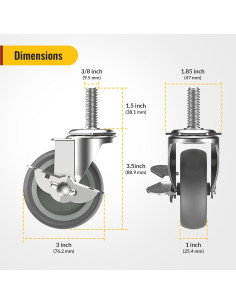 Ruedas Caster HOLKIE 7,62 cm con bloqueo, juego de 4 2