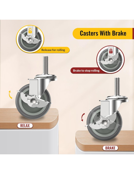 Ruedas Caster HOLKIE 7,62 cm con bloqueo, juego de 4 Ruedas Caster HOLKIE 7,62 cm con bloqueo, juego de 4