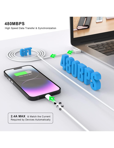 Cargador iPhone esbeecables 2Pack 6FT Carga Rápida USB Cargador iPhone esbeecables 2Pack 6FT Carga Rápida USB