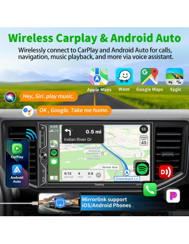 Estéreo de Coche SJOYBRING Doble Din QLED 7" Bluetooth 5.3