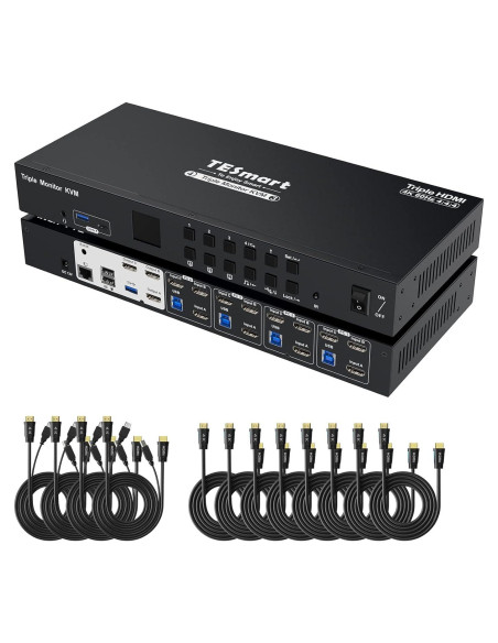 Interruptor KVM HDMI TESmart 4 Puertos Triple Monitor 4K Interruptor KVM HDMI TESmart 4 Puertos Triple Monitor 4K