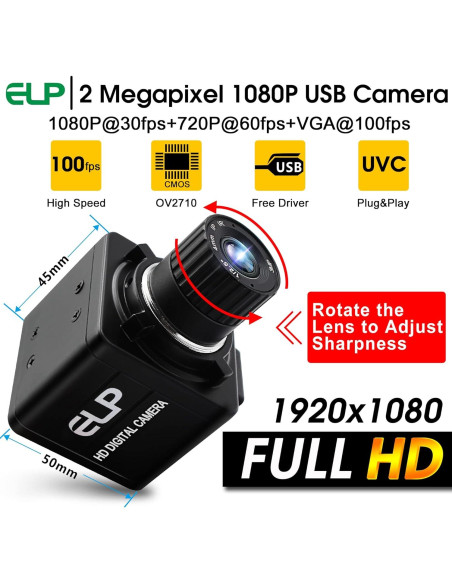 Cámara USB ELP 2MP 1080p con Zoom Manual y Alta Velocidad Cámara USB ELP 2MP 1080p con Zoom Manual y Alta Velocidad