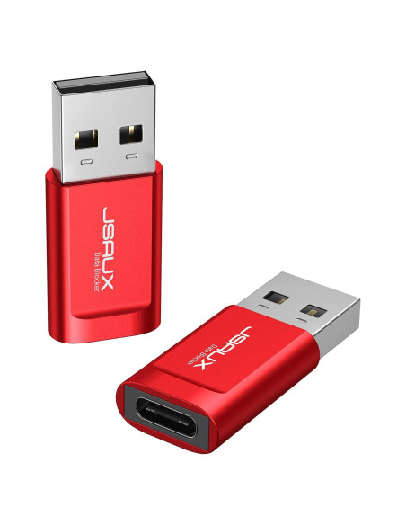 Bloqueador de Datos USB-C JSAUX 2-Pack Rojo Carga Segura Bloqueador de Datos USB-C JSAUX 2-Pack Rojo Carga Segura