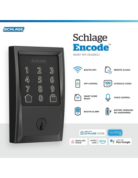 Cerradura Inteligente Schlage Encode WiFi Pestillo Negro Mate Cerradura Inteligente Schlage Encode WiFi Pestillo Negro Mate