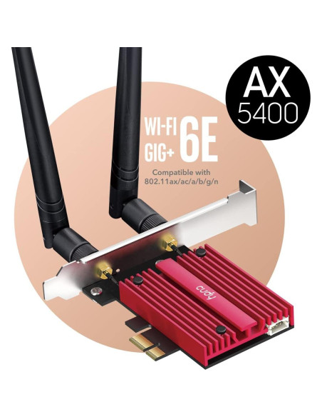 Cudy AX5400 Tarjeta PCIe WiFi 6E Bluetooth 5.2 para PC Cudy AX5400 Tarjeta PCIe WiFi 6E Bluetooth 5.2 para PC
