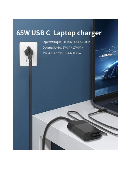 Cargador Laptop HP 65W USB-C Slim Adaptador de Poder Cargador Laptop HP 65W USB-C Slim Adaptador de Poder