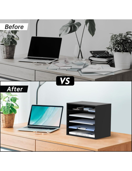Organizador de Escritorio SUPEASY de Madera 5 Niveles Negro Organizador de Escritorio SUPEASY de Madera 5 Niveles Negro