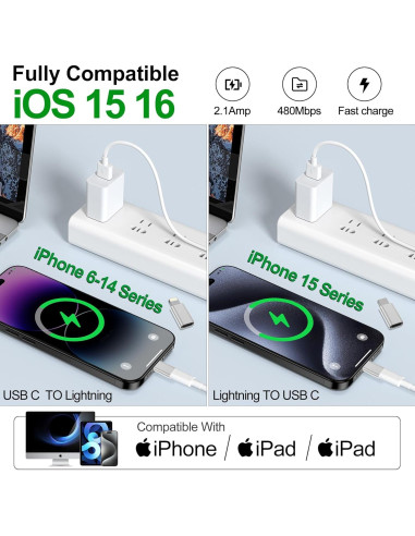 Adaptador xiwxi Lightning a USB C 2 Pack Carga Rápida
