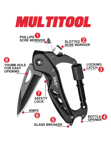 Cuchillo Multitool ZAVIT Negro 11.43 cm para Aventuras Cuchillo Multitool ZAVIT Negro 11.43 cm para Aventuras