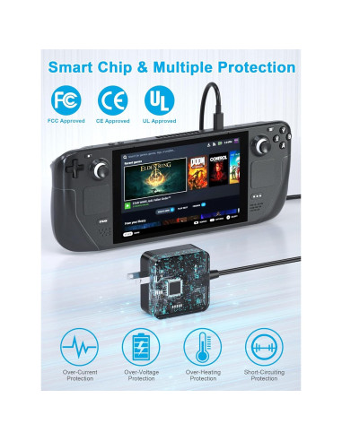 Cargador 45W USB-C para Steam Deck y Switch con Cable 1.8m