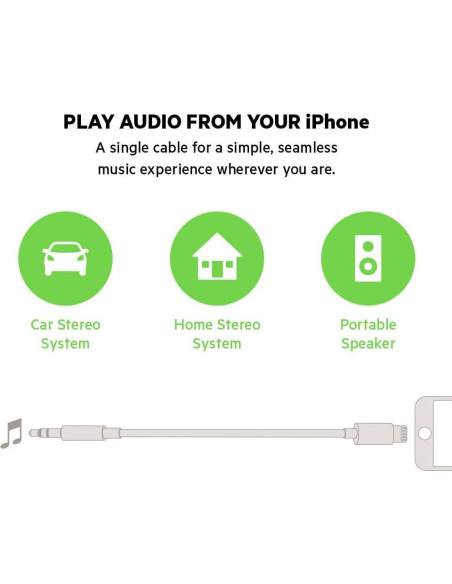 Cable AUX Apple MFi Lightning a 3,5 mm 1,01 m Blanco Cable AUX Apple MFi Lightning a 3,5 mm 1,01 m Blanco