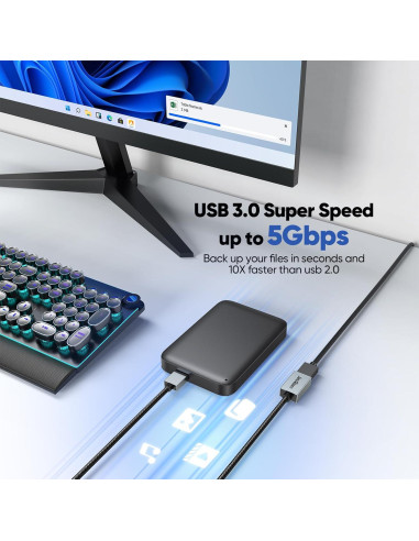 Cable Extensión USB 3.0 JasRoum 1 Pie Paquete de 2 Macho a Hembra