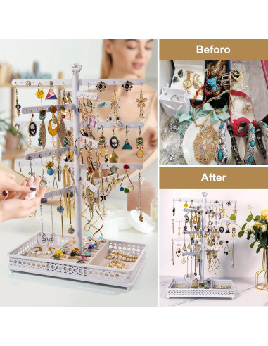 Soporte Organizador de Pendientes Meangood Blanco Rotatorio