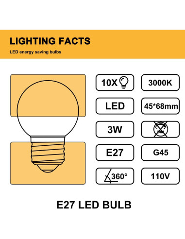 Bombilla LED E27 3W G14 20W Equivalente 3000K Paquete 10