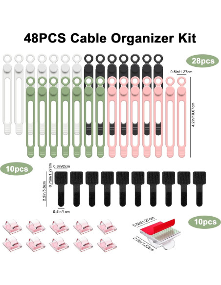 Bridas de Silicona OneLeaf 48Pcs para Organizar Cables Bridas de Silicona OneLeaf 48Pcs para Organizar Cables