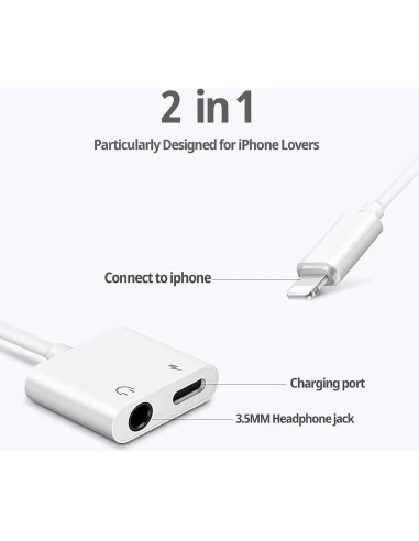 Adaptador Lightning a Jack 3.5mm Untvie 2 en 1 Audio y Carga