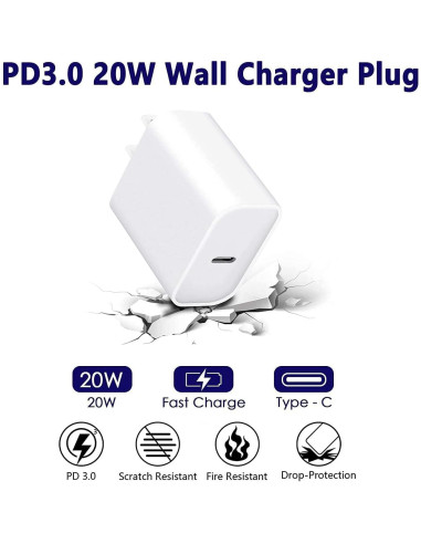 Cargador Rápido 20W USB-C + Cable Lightning 2Pack