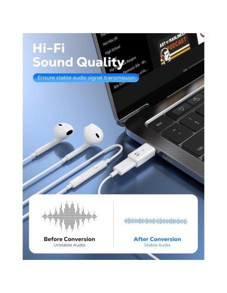 Adaptador de audio MoKo USB C a Lightning para iPhone 16/15 Adaptador de audio MoKo USB C a Lightning para iPhone 16/15