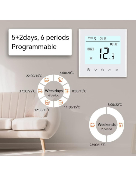 Termostato WiFi Programable MincoHome Control Táctil 240V Termostato WiFi Programable MincoHome Control Táctil 240V