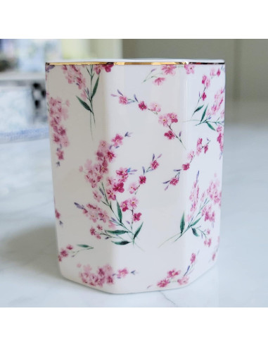 Soporte para Lápices LEAZUL Cerámica Floral Rosa 10 cm
