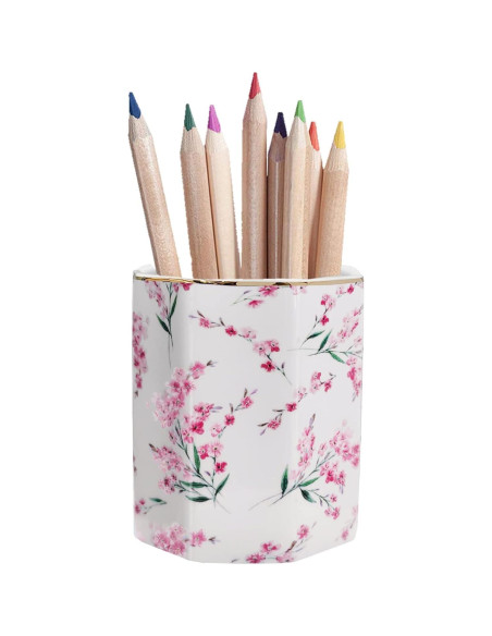Soporte para Lápices LEAZUL Cerámica Floral Rosa 10 cm Soporte para Lápices LEAZUL Cerámica Floral Rosa 10 cm