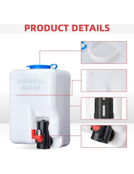 KEMIMOTO Kit de Botella Limpiaparabrisas 1L 12V Universal KEMIMOTO Kit de Botella Limpiaparabrisas 1L 12V Universal