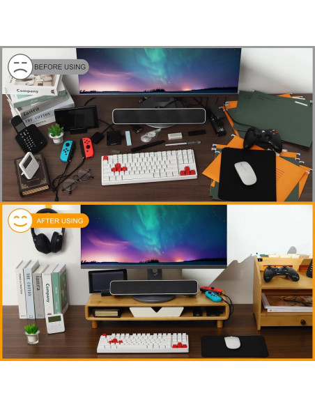 Soporte para Monitor Homerays de Bambú con Cajón Ergonómico Soporte para Monitor Homerays de Bambú con Cajón Ergonómico