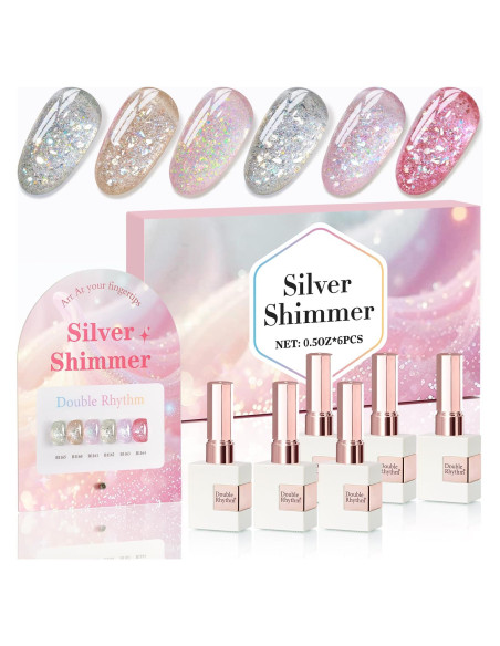 Kit de Esmalte de Uñas Glitter Gel Doble Ritmo 6 Colores 15ml Kit de Esmalte de Uñas Glitter Gel Doble Ritmo 6 Colores 15ml
