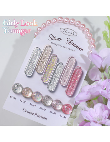 Kit de Esmalte de Uñas Glitter Gel Doble Ritmo 6 Colores 15ml