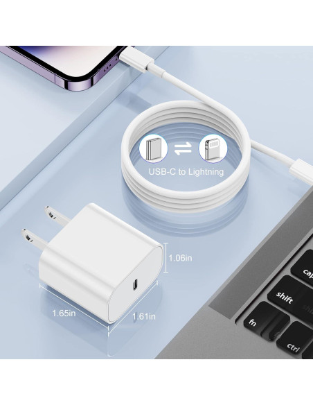 Cargador Rápido USB C 20W + Cable Lightning 1.8m - Blanco Cargador Rápido USB C 20W + Cable Lightning 1.8m - Blanco