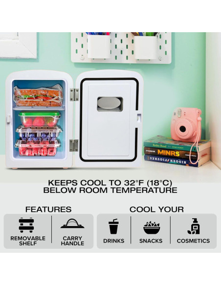 Refrigerador Mini Koolatron KRT04-P 4L Portátil Retro Refrigerador Mini Koolatron KRT04-P 4L Portátil Retro