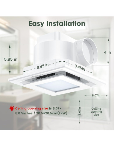 Ventilador Extractor de Baño FASDUNT con Luz LED 12W