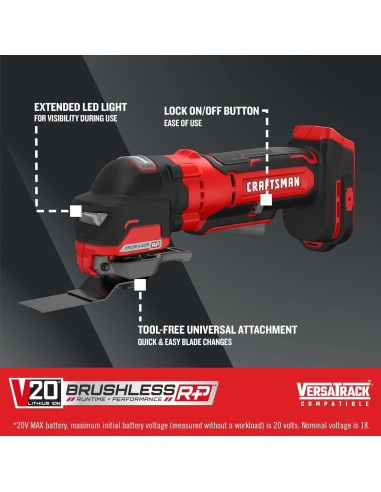 Multiherramienta Oscilante CRAFTSMAN V20, 19000 OPM, Sin Cable