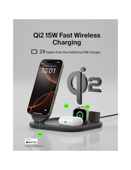 Cargador Belkin 3 en 1 Magnético Plegable Qi2 15W - Negro Cargador Belkin 3 en 1 Magnético Plegable Qi2 15W - Negro