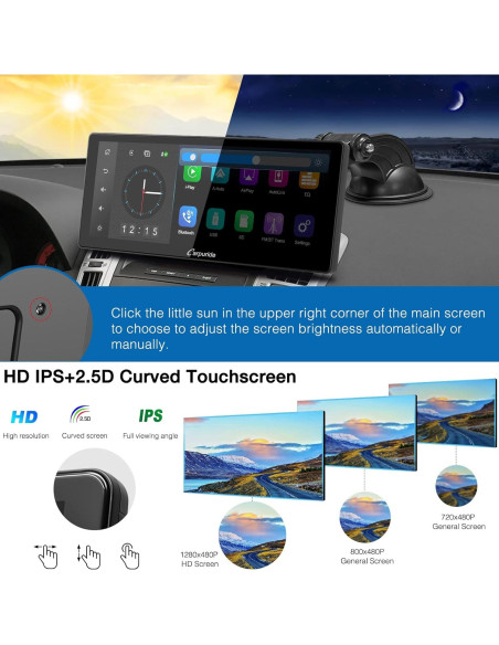 Estéreo Portátil Carpuride W103 10.3" Inalámbrico Carplay Estéreo Portátil Carpuride W103 10.3" Inalámbrico Carplay