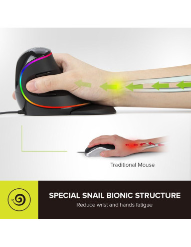 Mouse Vertical Ergonomico DeLUX M618Plus RGB 4000DPI Grande