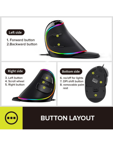 Mouse Vertical Ergonomico DeLUX M618Plus RGB 4000DPI Grande