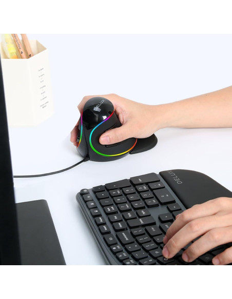 Mouse Vertical Ergonomico DeLUX M618Plus RGB 4000DPI Grande Mouse Vertical Ergonomico DeLUX M618Plus RGB 4000DPI Grande