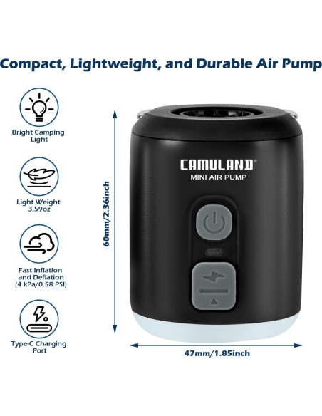 Bomba de Aire CAMULAND Mini Recargable 1400mAh para Inflables Bomba de Aire CAMULAND Mini Recargable 1400mAh para Inflables