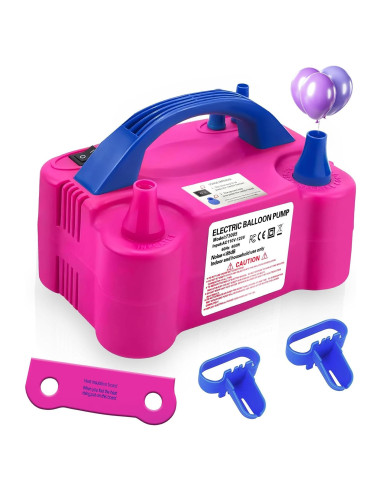 Bomba de Globo Eléctrica HXHWISE 600W Doble Boquilla Rojo Rosa
