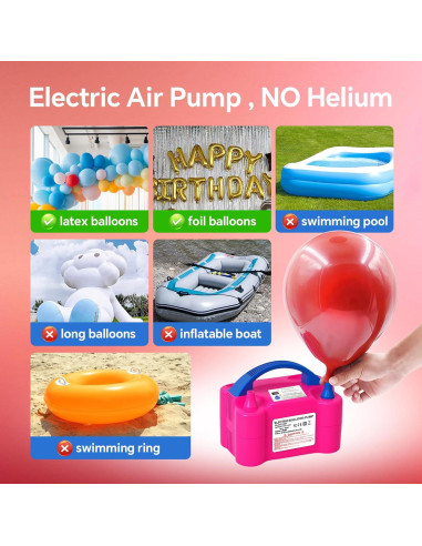 Bomba de Globo Eléctrica HXHWISE 600W Doble Boquilla Rojo Rosa