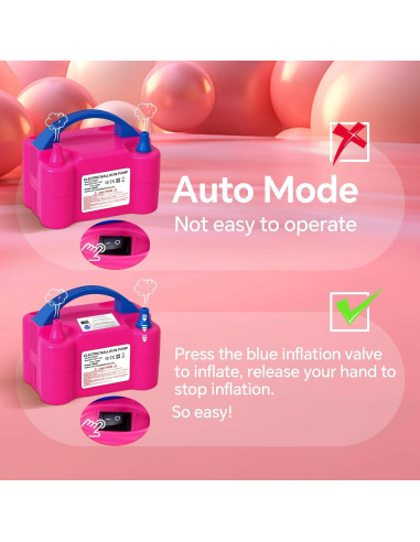Bomba de Globo Eléctrica HXHWISE 600W Doble Boquilla Rojo Rosa