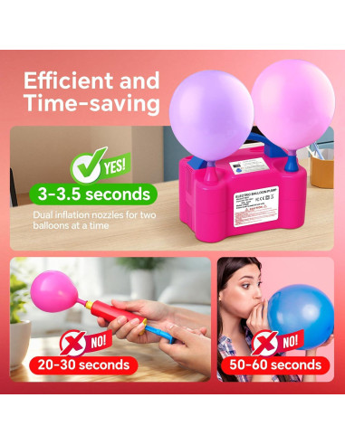 Bomba de Globo Eléctrica HXHWISE 600W Doble Boquilla Rojo Rosa