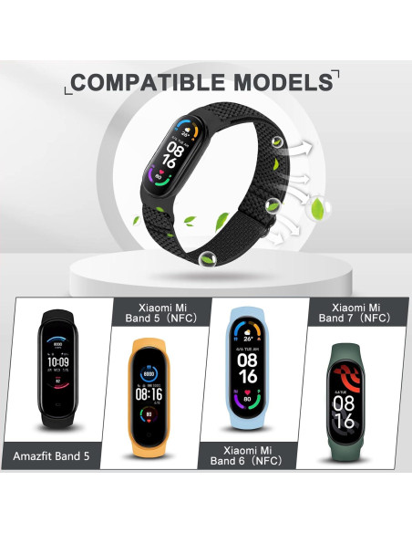Paquete de 5 bandas de nylon TumpCez para Mi Band 7/6/5/4/3 Paquete de 5 bandas de nylon TumpCez para Mi Band 7/6/5/4/3