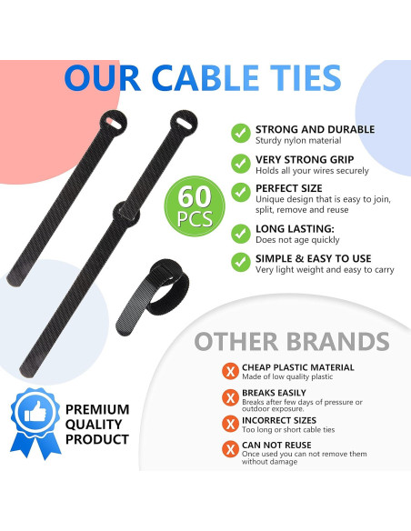 60 Sujetadores de Cable ARMIZ 15 cm Reutilizables Negros 60 Sujetadores de Cable ARMIZ 15 cm Reutilizables Negros