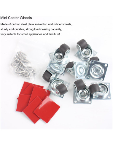 Ruedas Giratorias Mini Luxinika 13 mm Adhesivas 8 Piezas