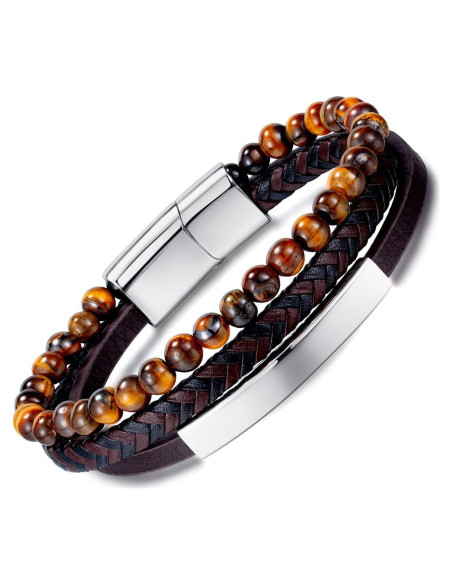 Pulsera de Cuero Genuino para Hombre con Clip de Acero Pulsera de Cuero Genuino para Hombre con Clip de Acero