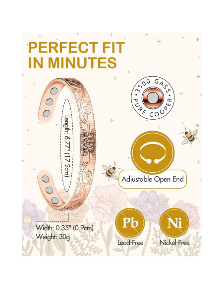 Pulsera Magnética de Cobre Feraco Oro Rosa Ajustable Pulsera Magnética de Cobre Feraco Oro Rosa Ajustable