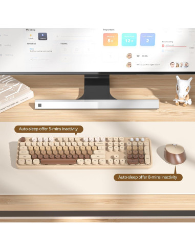 Teclado y Ratón Inalámbricos SbocKeeb Retro 104 Teclas Café