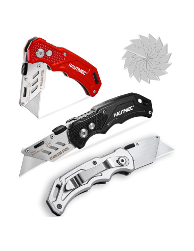 Cuchillo Utility Plegable HAUTMEC 3 Paquetes con 15 Cuchillas SK5